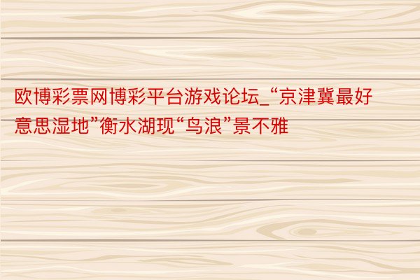 欧博彩票网博彩平台游戏论坛_“京津冀最好意思湿地”衡水湖现“鸟浪”景不雅
